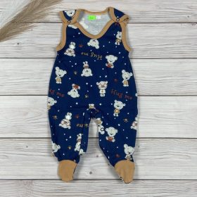 Macis mintájú ujjatlan pamut kisfiú rugdalózó
