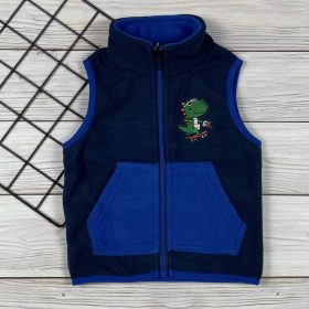 Dínós mintájú kék színű kisfiú polár mellény 