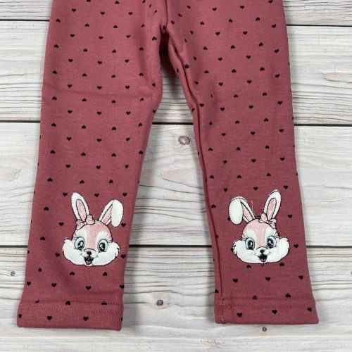 Nyuszis és apró szív mintás szőrmésen bélelt kislány nadrág
