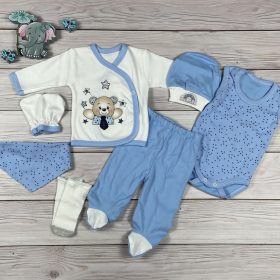 7 részes,  macis mintájú hazahozós kisfiú baby szett