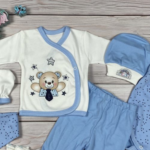 7 részes,  macis mintájú hazahozós kisfiú baby szett