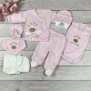 8 részes,  zsiráfos mintájú rózsaszín hazahozós kislány baby szett