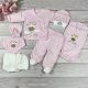 8 részes,  zsiráfos mintájú rózsaszín hazahozós kislány baby szett