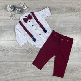 Bordó mintás bodys elegáns kisfiú együttes
