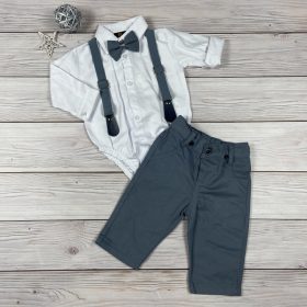 Szürke-fehér bodys elegáns kisfiú együttes
