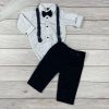 Mélykék-fehér színű, apró mintás bodys elegáns kisfiú együttes