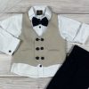 Bézs mellényes kisfiú elegáns együttes, inggel és mélykék nadrággal