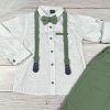 Világoszöld-fehér színű apró mintás inges elegáns kisfiú együttes