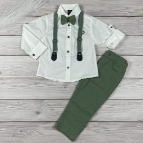 Elegáns kisfiú szett fehér inggel, zöld nadrággal