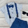 Kék-fehér apró mintás bodys-sortos kisfiú elegáns együttes