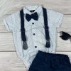 Mélykék-fehér apró mintás bodys-sortos kisfiú elegáns együttes