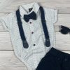 Mélykék-fehér apró mintás bodys-sortos kisfiú elegáns együttes
