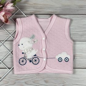 Rózsaszín nyuszis-biciklis pamut mellény