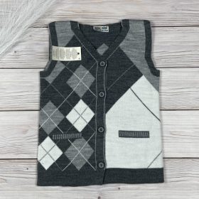 Kötött szürke kockás mellény