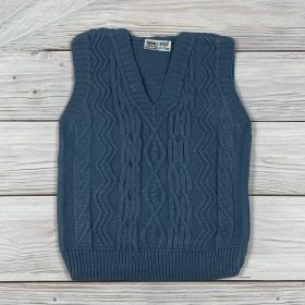 Kék színű kötött kisfiú mellény