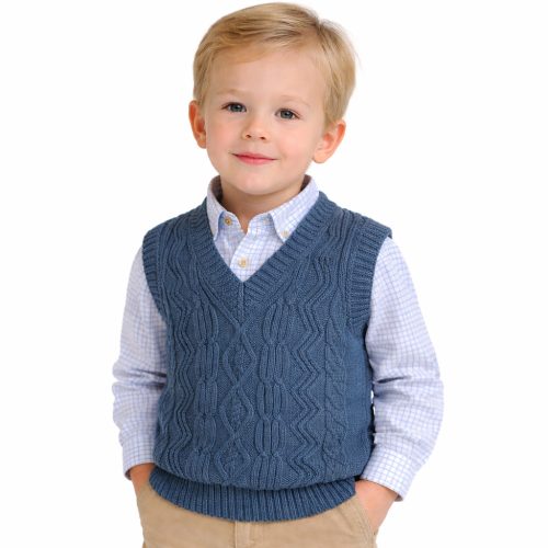 Kék színű kötött kisfiú mellény