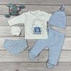  5 részes, elefántos világoskék színű kisfiú hazahozós baby szett