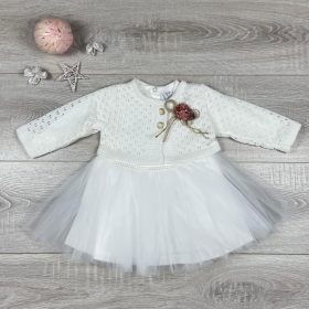   Tüllös, hosszú ujjú alkalmi kislány ruha, kötött fehér boleróval