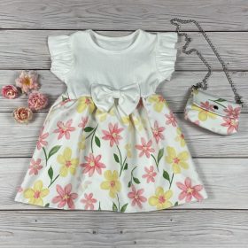 Virágmintás kislány ruha masnival és táskával