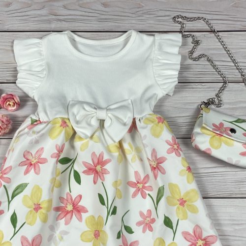 Virágmintás kislány ruha masnival és táskával