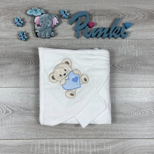 Macis fehér-kék kapucnis Baby fürdőlepedő