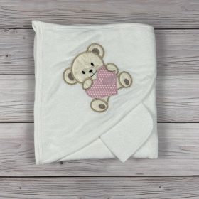 Macis fehér színű kapucnis Baby fürdőlepedő