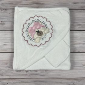 Macis fehér színű kapucnis Baby fürdőlepedő