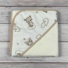 Macis mintájú kapucnis baby fürdőlepedő- bézs