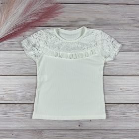 Fehér csipkés, rövid ujjú elegáns kislány felső