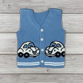 Világoskék autós kötött kisfiú mellény