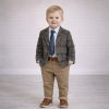Barna kockás, zakós kisfiú öltöny szett, övvel