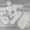 11 részes nyuszis-macis mintájú, bézs csillagos baby szett, babapléddel