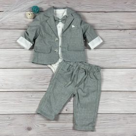 Zsályaöld színű bodys-zakós kisfiú öltöny szett