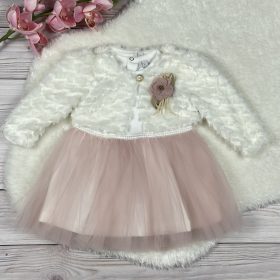   Nelly mályva tüllös, hosszú ujjú kislány alkalmi ruha, szőrmés boleróval