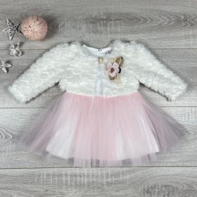   Nelly rózsaszín tüllös, hosszú ujjú kislány alkalmi ruha, szőrmés boleróval
