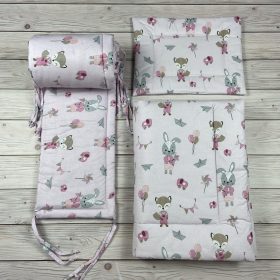   Rózsaszín nyuszis-rókás kétoldalú 3 részes baba ágynemű szett 