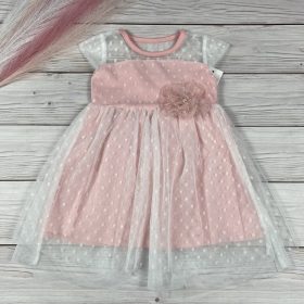   Pöttyös tüllös kislány ruha virág díszítéssel – púder 