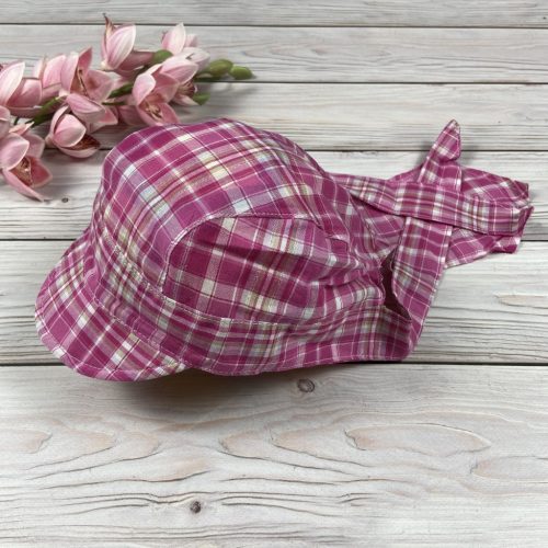 Megkötős, pink kockás kislány nyári fejkendő