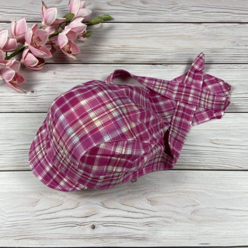 Megkötős, pink kockás kislány nyári fejkendő