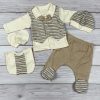 Bézs színű 5 részes álmellényes elegáns kisfiú baby szett
