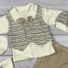 Bézs színű 5 részes álmellényes elegáns kisfiú baby szett