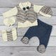 Kék és ekrü színű 5 részes álmellényes elegáns kisfiú baby szett