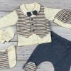 Kék és ekrü színű 5 részes álmellényes elegáns kisfiú baby szett