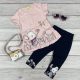 Egérkés rózsaszín-sötétkék póló-capri leggings együttes