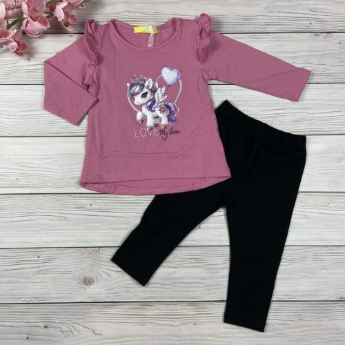 Pink unicornisos póló, fekete leggingsszel