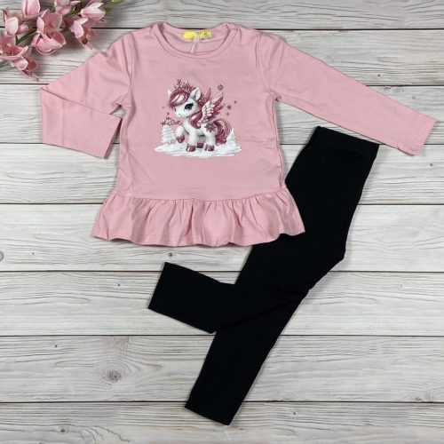 Rózsaszín unicornisos póló, fekete leggingsszel