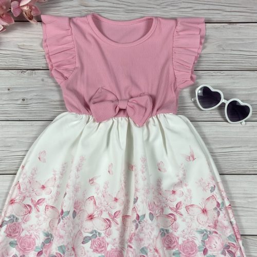 Pillangós-virágos alkalmi kislány ruha masnival