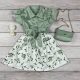 Zöld virágmintás kislány ruha fodros ujjakkal, övvel és táskával