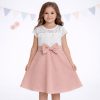 Masnival díszített csipkés púder-fehér kislány ruha