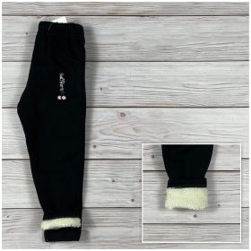   Fekete színű, cseresznye mintás bundásan bélelt kislány leggings